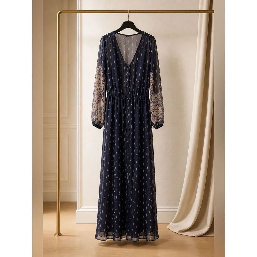 2 PC DRESS SOLID BLACK SHEATH & MAXI FRONT BOTTON BLACK CHIFFON DUSTER XL